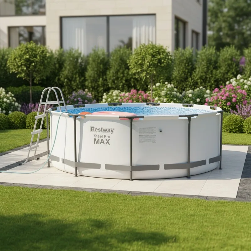 Large Round PVC & PC Stand Pool for Adults and Children Family-friendly Inflatable & Above Ground Spa Pool for Outdoor Swimming