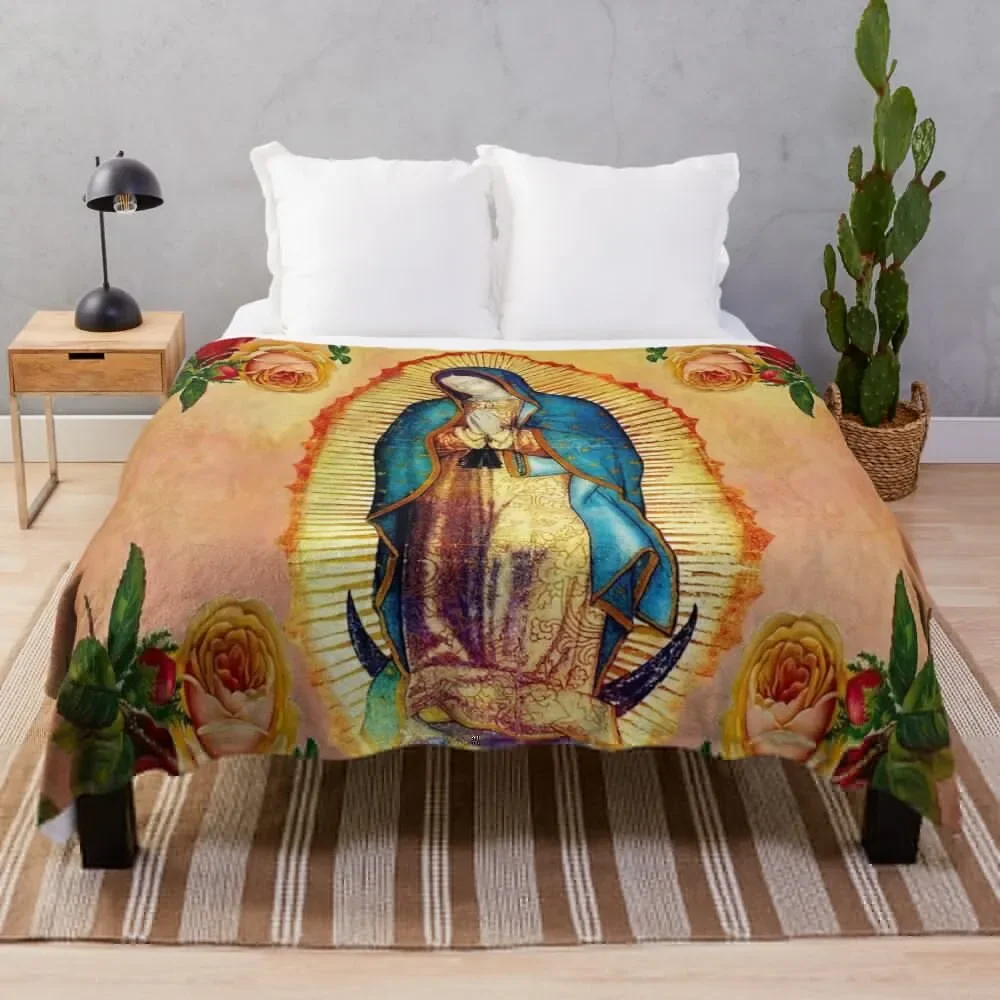 of Our Lady of Guadalupe Virgin Mary and Roses Throw Blanket Decorative Sofas Single Thermal Blankets