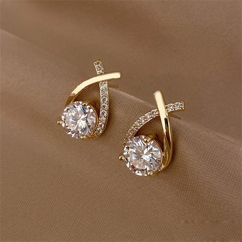 2024 New Fashion Cross Stud Earrings For Women French Style Elegant Crystal Jewelry Ear Rings Fishtail Lady Gift