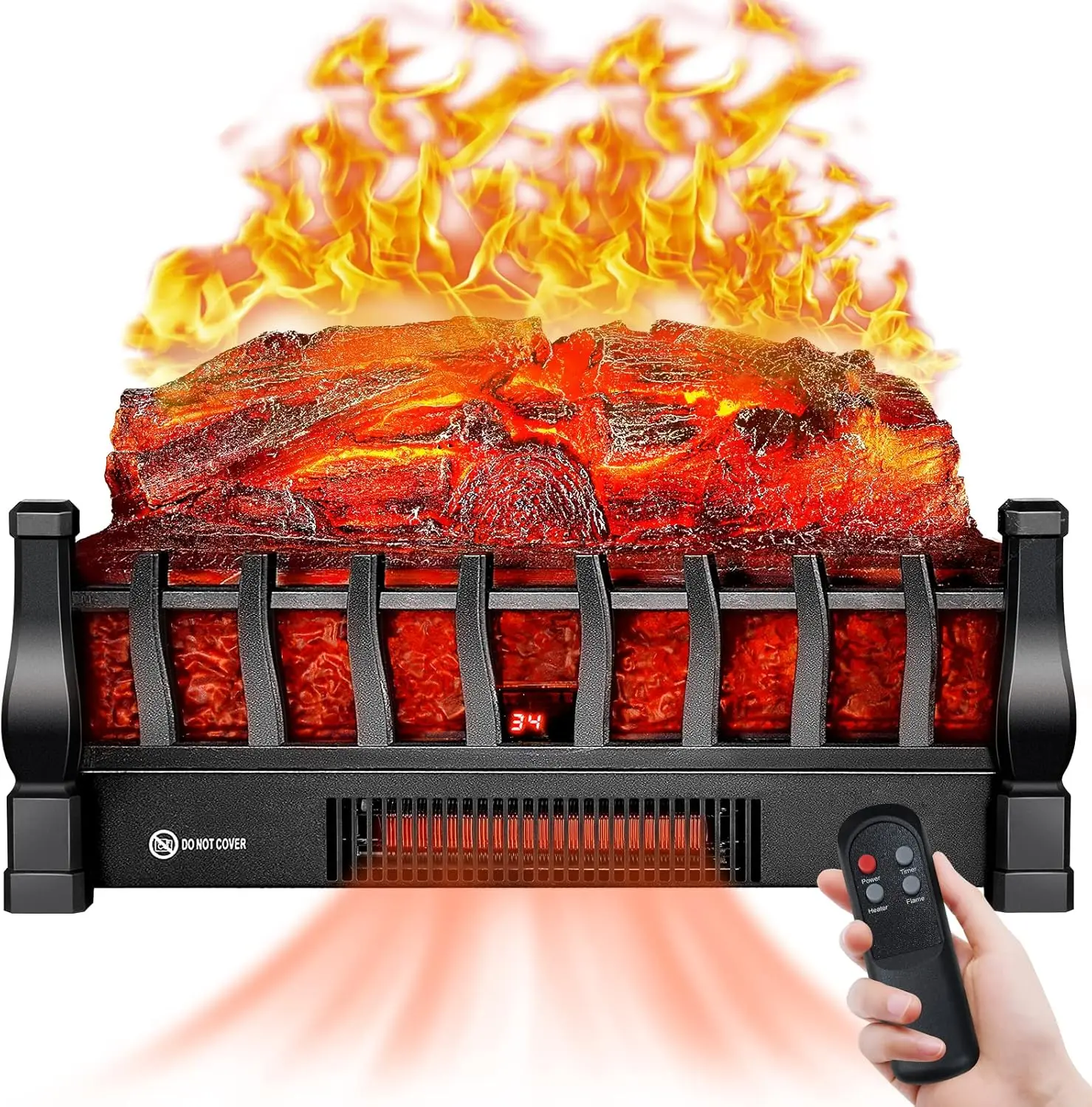 Logs Inserts Heater with Infrared Remote Controller 5 Flame Brightness 24 H Timer Overheating Protection