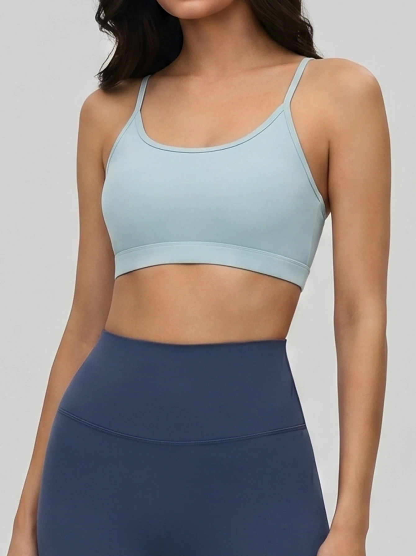 Women Lightweight Nude Feeling Sports Bra U Neck Thin Strap Racerback Slim Fitness Yoga Top