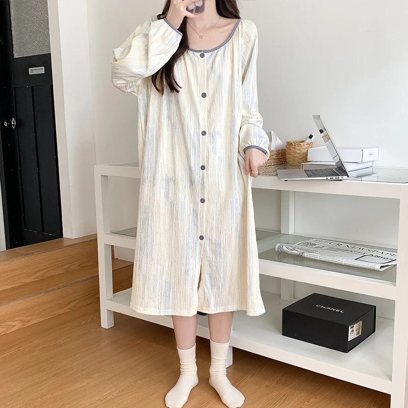 Nightgowns Women Loose All-match Sweet Korean Style Lovely Aesthetic Long Sleeve Slouchy Cozy Popular Homewear Summer Hipster