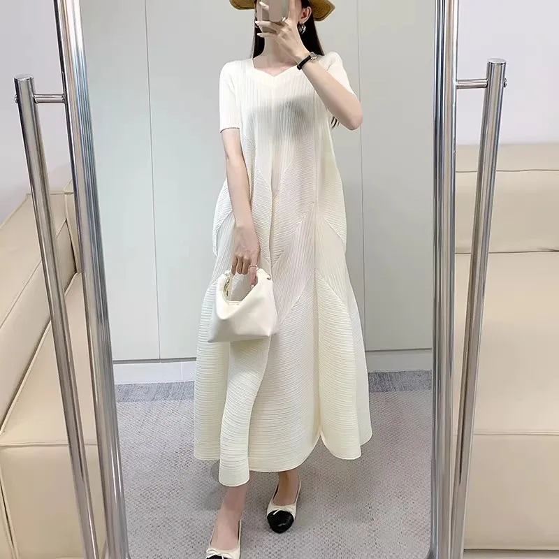  Summer Pod Dress Women Pleated Fashion Loose Large Size Stretchy Mid-Length Bubble Pleated Skirt Wrinkle-Free Translucent