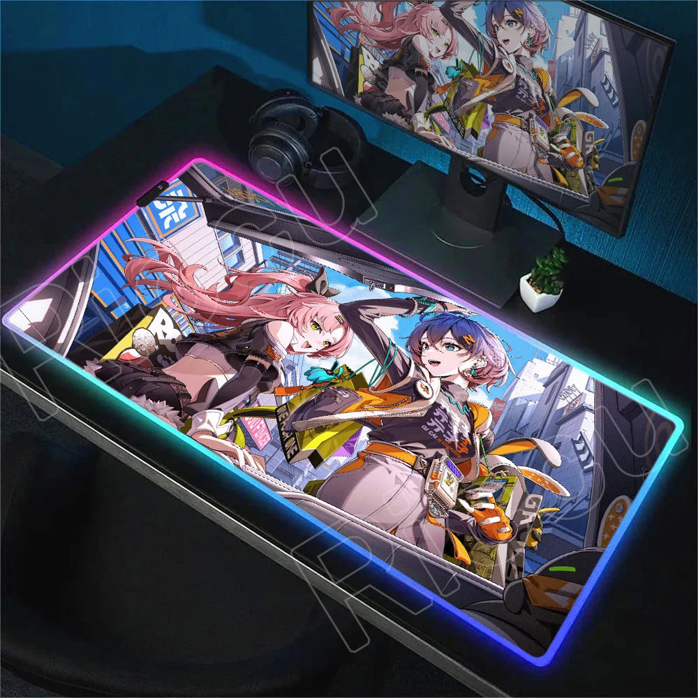 Zenless Zone Zero RGB LED Mouse Pad ZZZ Ellen Miyabi Nicole Seed Yanagi Anby Mousepad Large Game Rubber Lock Edge Keyboard Mat