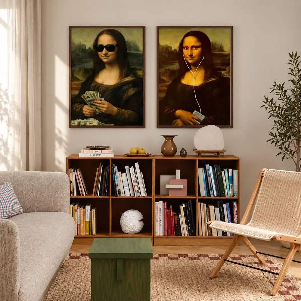 Iconic Renaissance Artwork Mona Lisa Poster Self‑Adhesive Waterproof Poster Sticker Coffee House Bar Wall Art Home Decor