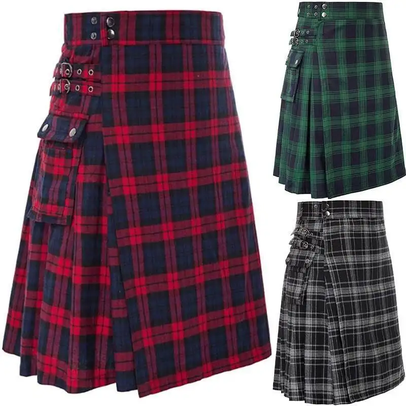 scottish-tartan-kilt-pleated-festival-skirt-men's-national-costume-linen-100-material-origin-china-no-brand-registered