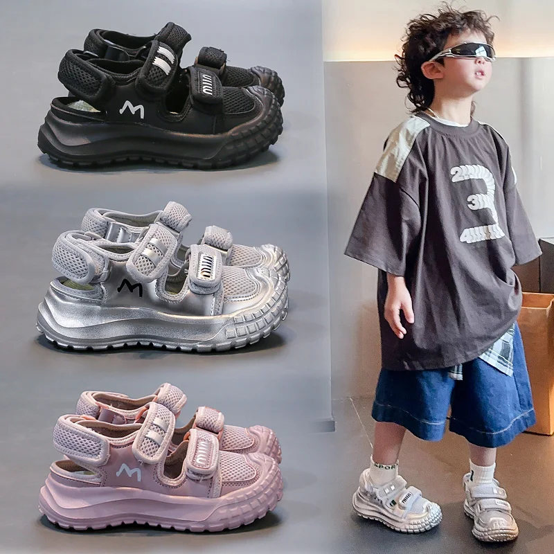 

Новинка 2023 года, летние модные сандалии для мальчиков и девочек, детская спортивная обувь с мягкой подошвой, сандалии с одной сеткой для девочек