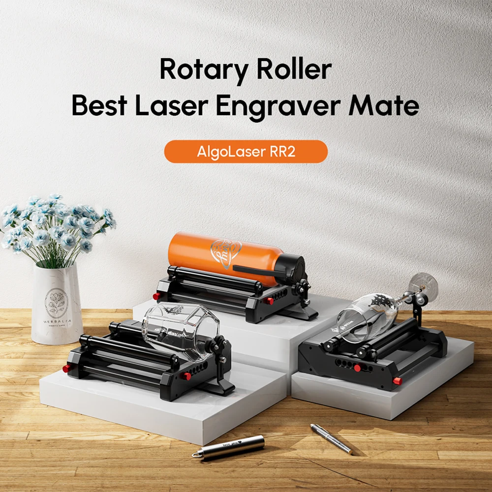 

AlgoLaser Rotary Roller 2 For Laser Engraver Cutter 360° Engraving All Cylindrical Objects Glass Adjustable Width Height Length