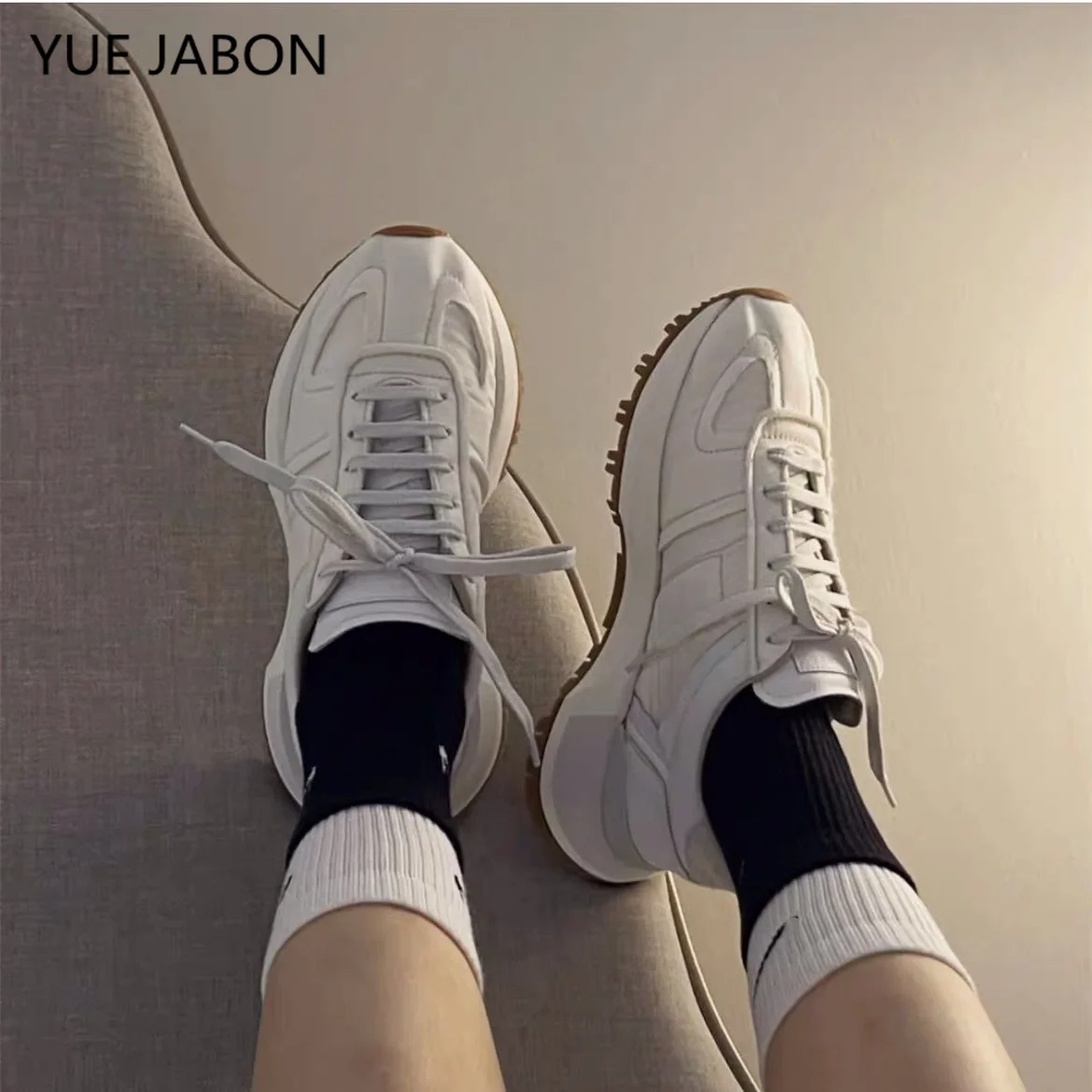 

White Platform Patchwork Shoes Women Real Leather Casual Shoes Woman Lace Up Round Toe Outdoors Sneakers Men Zapatillas Mujer