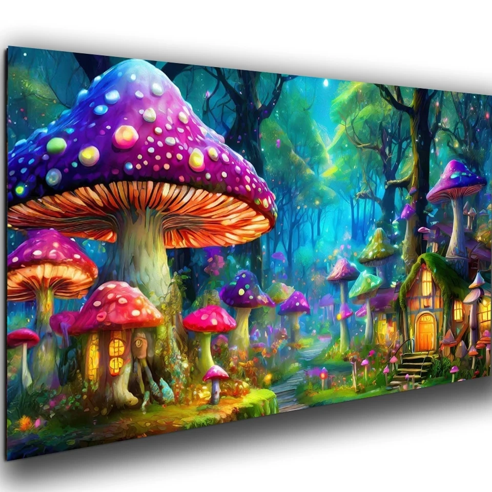 

Mystical Mushroom Fantasy Village Diy Diamond Art Large Size Diamond Painting Mosaic Cartoon forest landscape For Home Decor