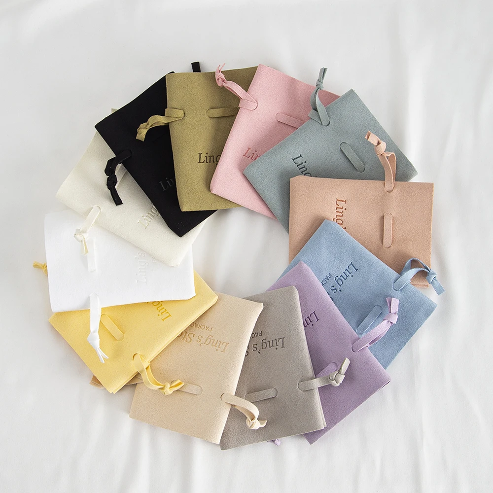 

50Pcs Personalized Logo Jewelry Microfiber Drawstring Bag Wedding Gift Packaging Pouch Earrings Studs Necklace Ring Candy Pocket