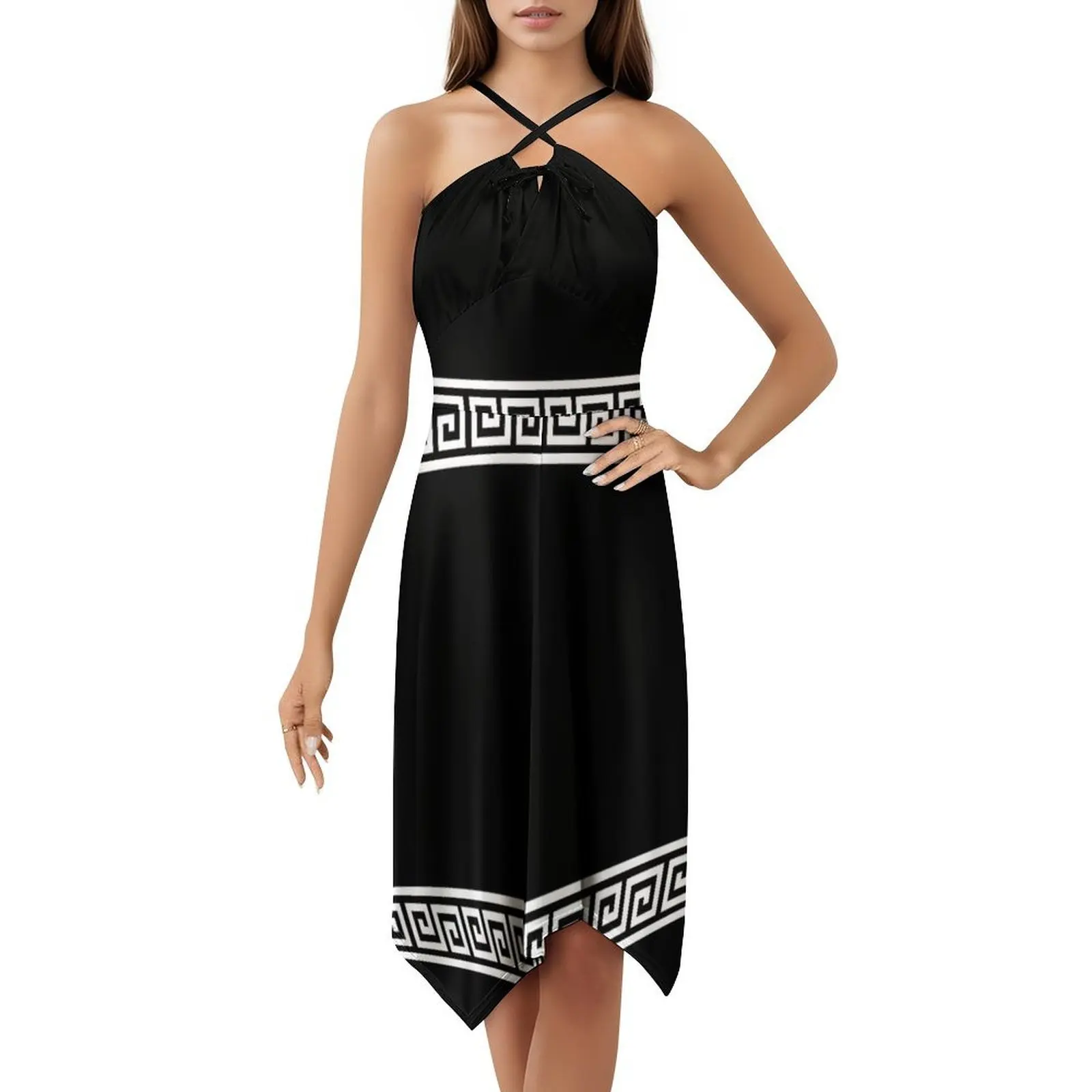 فستان بوهيمي عتيق بنمط هندسي يوناني بأكمام منتفخة أو خيارات بدون أكمام للنساء فستان نمط هندسي فريز يوناني #5