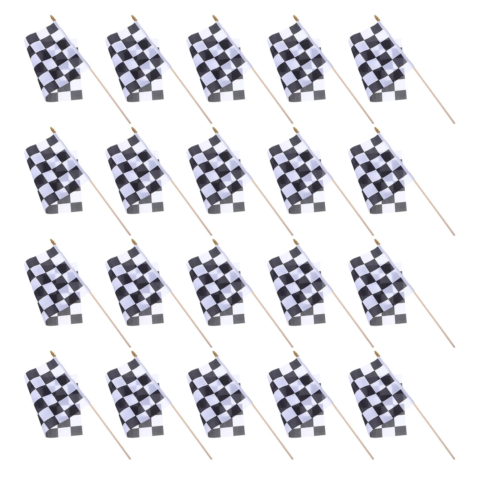 24 Mini Banderas de Carreras a Cuadros Blancos y Negros de 16x12 Pulgadas con Palo de Madera para Juegos de Carreras, Decoraciones de Fiestas al Aire Libre, Portátiles