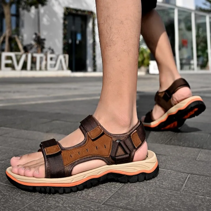 

2026 Sandals For Men Outdoor Fashion Summer Men Shoes Genuine Leather Non-slip Beach Slip-On Daily Footwear Men Sandals