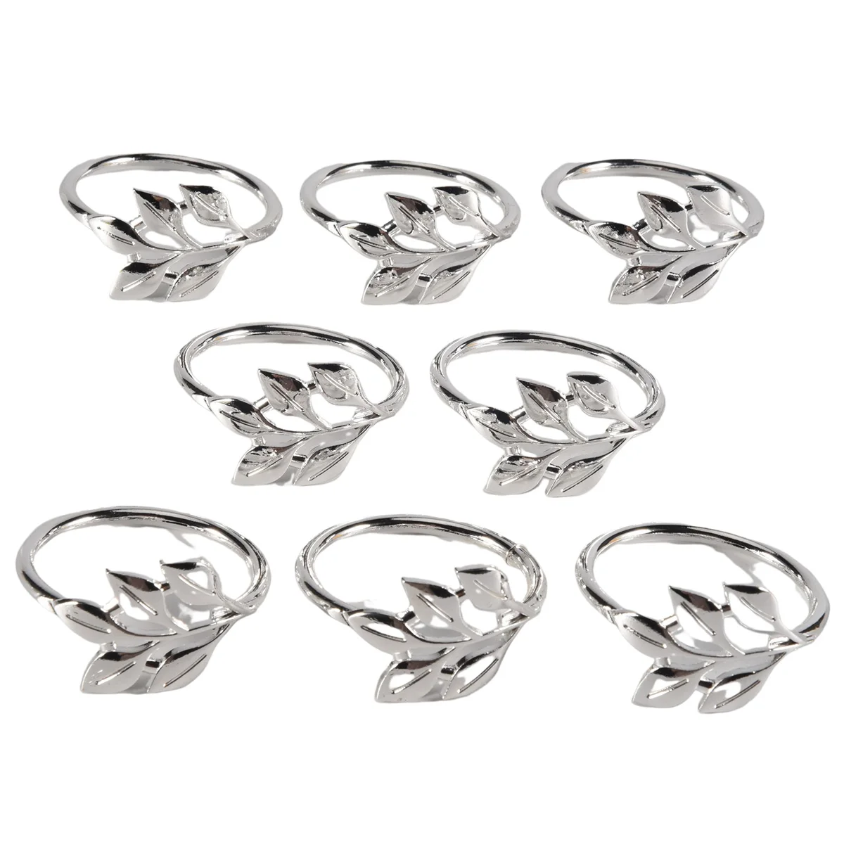 8PCS Leaf Napkin Rings Metal Silver Napkin Holder Table Napkin Rings for Dinning Table Parties Everyday