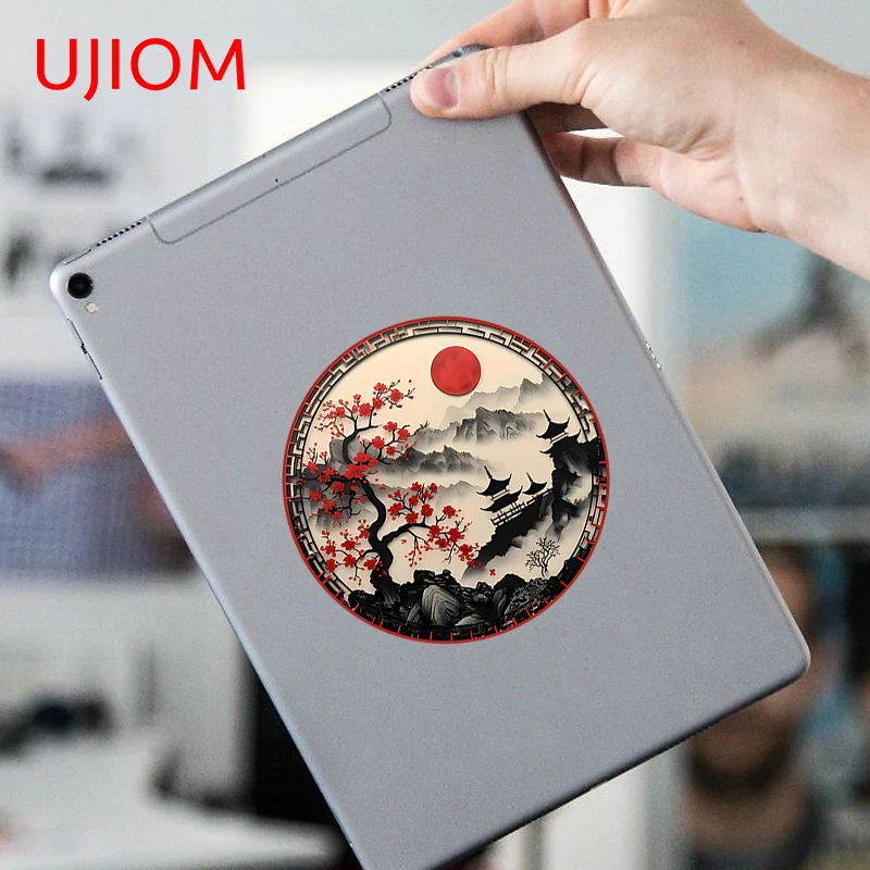 UJIOM Japanese Style Scenery Wall Sticker Red Sun Artistic Eye Catching Chic Picture Decal Vinyl Room Decoration Accessories