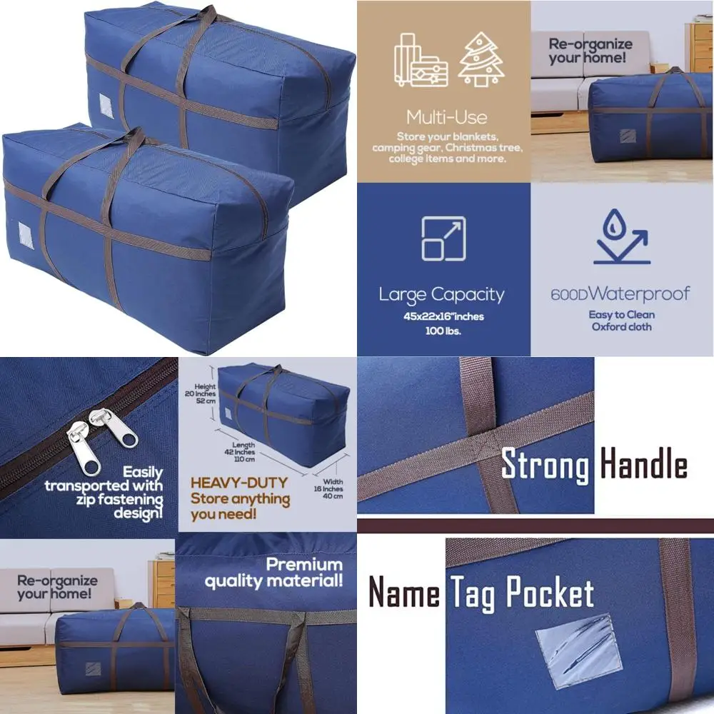 

Large Blue Duffel Bags for Travel - Heavy Duty 600D Polyester, Waterproof, Reinforced Handles, Holds 100 lbs - Premium Quality