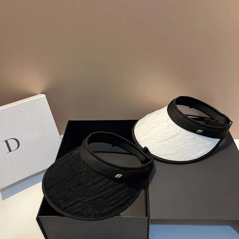 

French Elegant Visor Women UPF50+ Wide Brim Sun Hat Breathable Knitted Beach Cap for Summer Travel Foldable Free Shipping​​