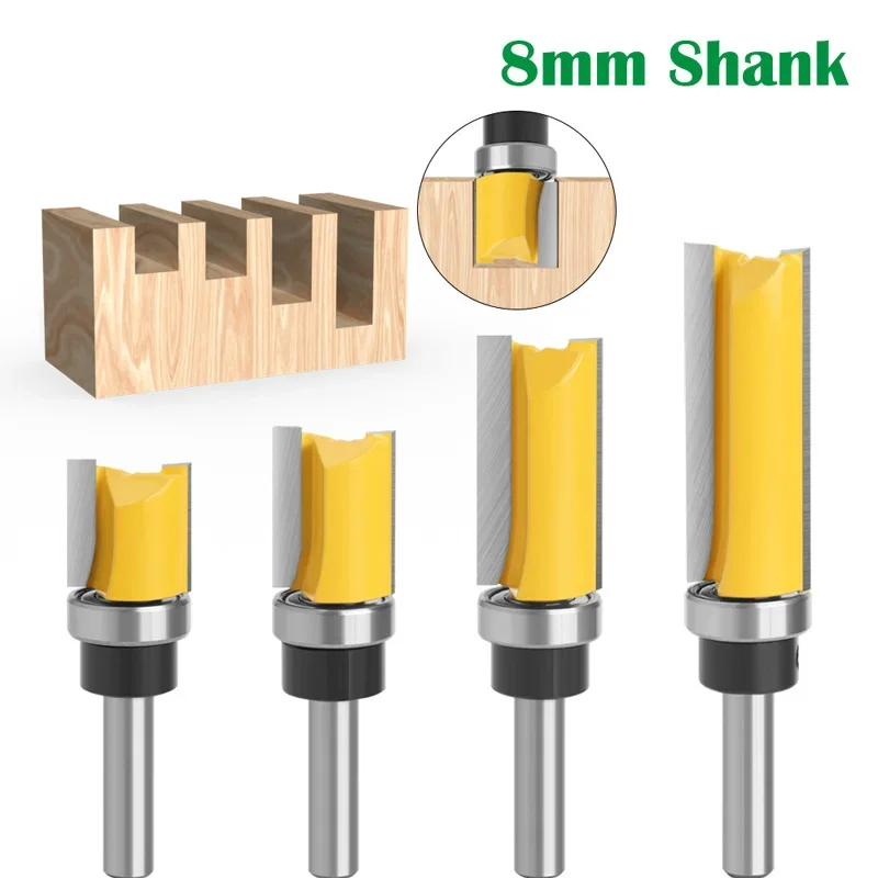 1pc 8mm Shank Template Trim Hinge Mortising Router Bit Straight End Mill Trimmer Cleaning Flush Trim Tenon Woodworking Tools