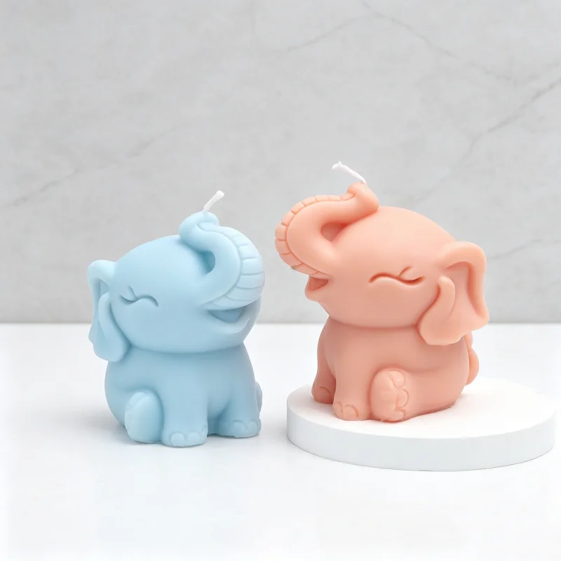 3D Cute Baby Elephant Silicone Candle Mold, Lucky Trunk Up Wax Mould for DIY Soap Resin Plaster Baby Shower Decor Handmade Gifts