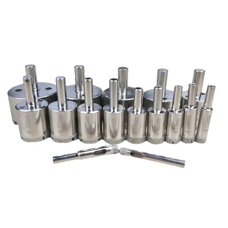 

15 шт., набор алмазных кольцевых пил, 6-50 мм, полые корончатые сверла для сверления стеклянных каменных плиток, бутылок, набор сверл, инструменты