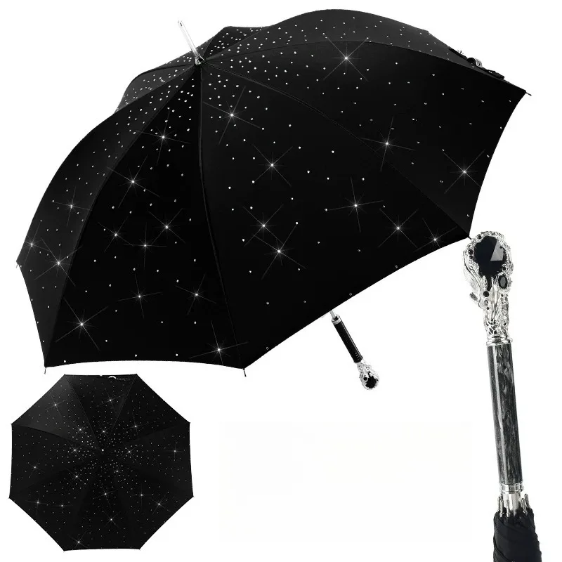 Luxury Umbrellas European Retro Starlit Canopy Umbrellas Gemstone Long Handled Sunny and Rainy Umbrella Business Gifts