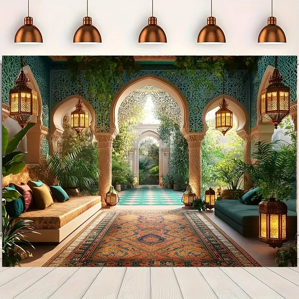 Vibrant Luxurious Moroccan Palace Tapestry Elegant Arab Courtyard Wall Decor Aesthetic Backdrop for Party Decoration
