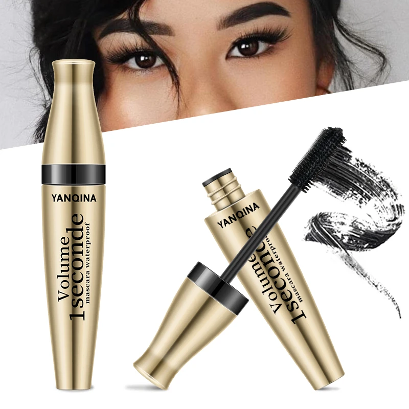 3d Waterdichte Curling Mascara Vloeibare Vezel Zwarte Wimpers Borstel Langdurige Natuurlijke Oogmake-Up Verlenging Vaste Vorm