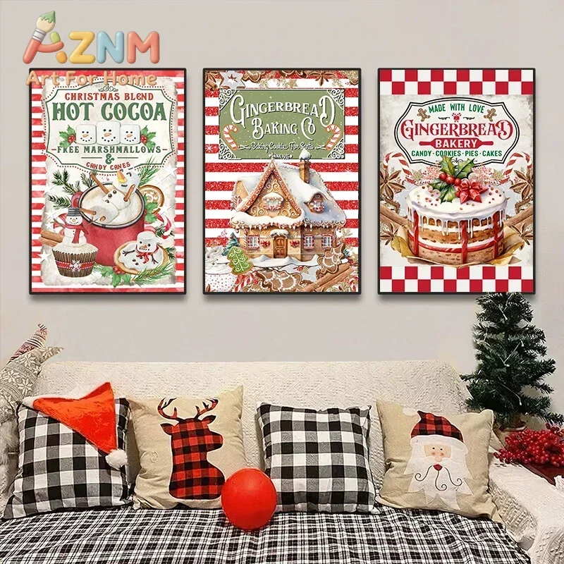 Vintage Christmas Food and Beverages Posters Hot Cocoa Gingerbread Canvas Printing Prints Wall Art Picture for Cafe Home Decor