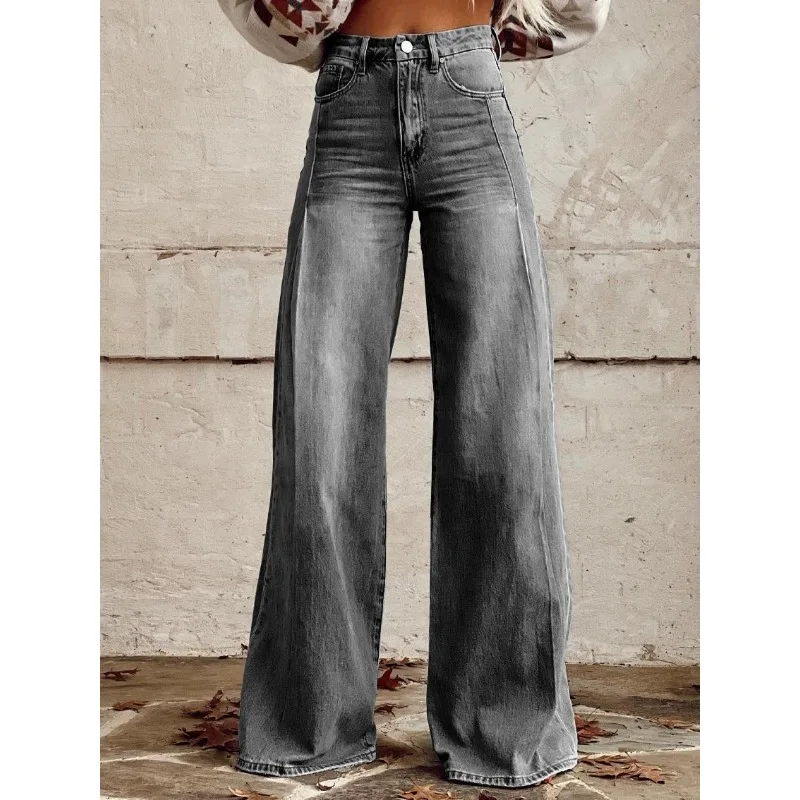 Cross-border Trade Amazon Women's Plus-size Imitation Denim Bestsellers 3D Printed Casual Pants Wide-leg Pants Flared Fashion