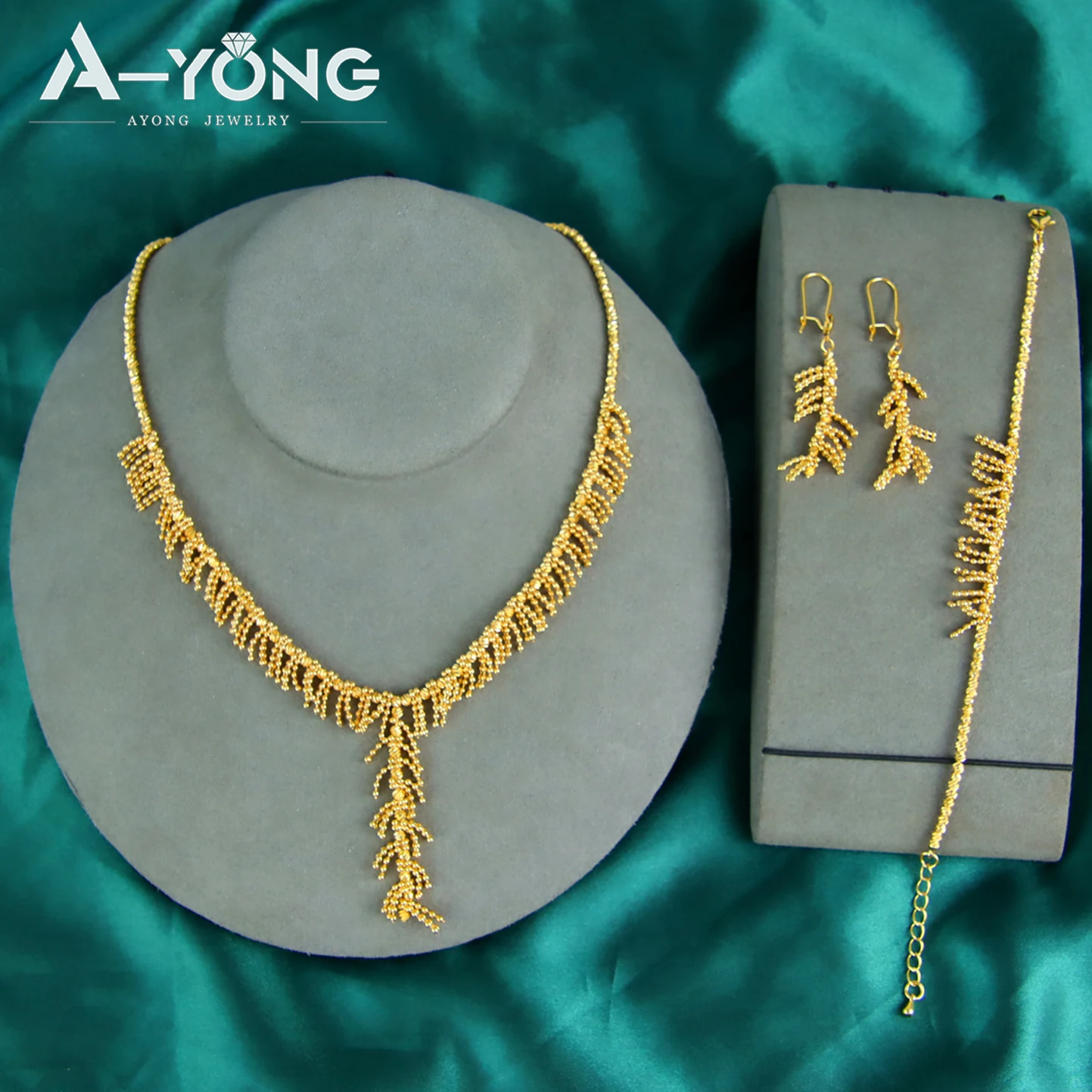 

Dubai Simple Beads Jewelry Set 21k Gold Plated Italian Tassel Wheat Necklace Bracelet Earrings Arabic Women Daily Party Gifts