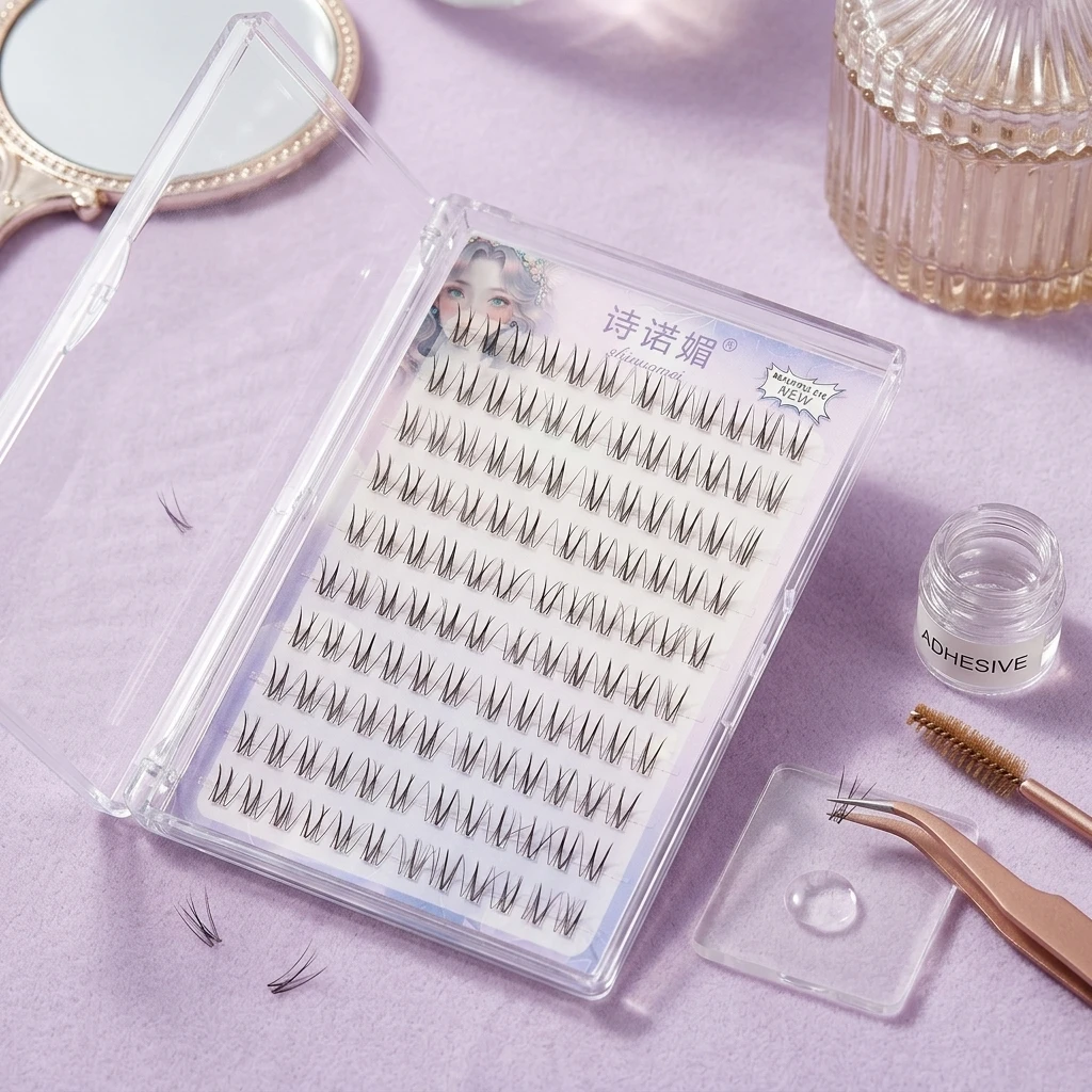 Natural False Eyelashes C Curl Transparent Stem for Daily Makeup Women's Long Lasting Volume Lashes Beauty Eye Enhancement