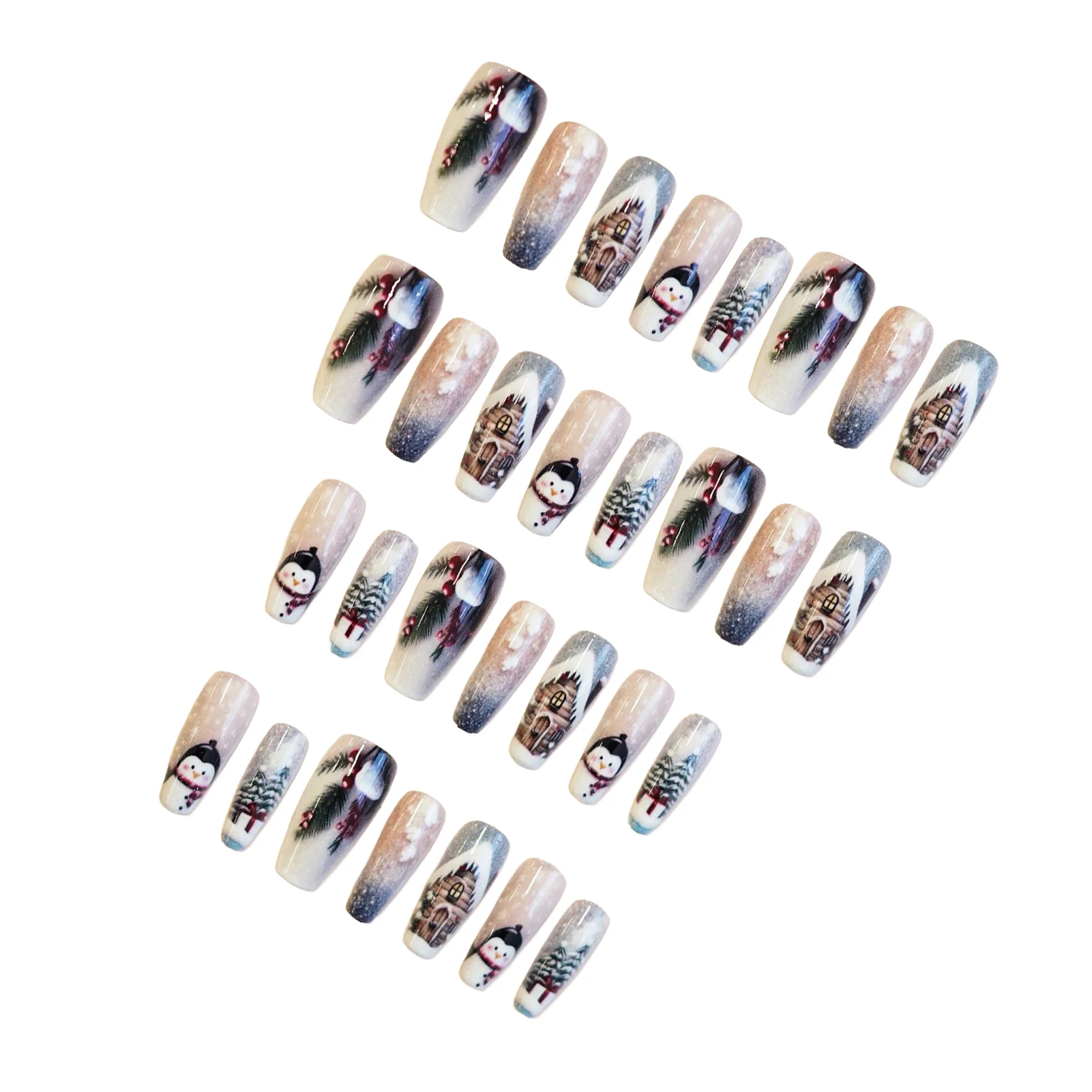 30 قطعة عيد الميلاد الأظافر وهمية مع البطريق/ندفة الثلج/شجرة عيد الميلاد تصاميم راقصة الباليه اضغط على الأظافر النساء السنة الجديدة حفلة الأظافر كاذبة #6