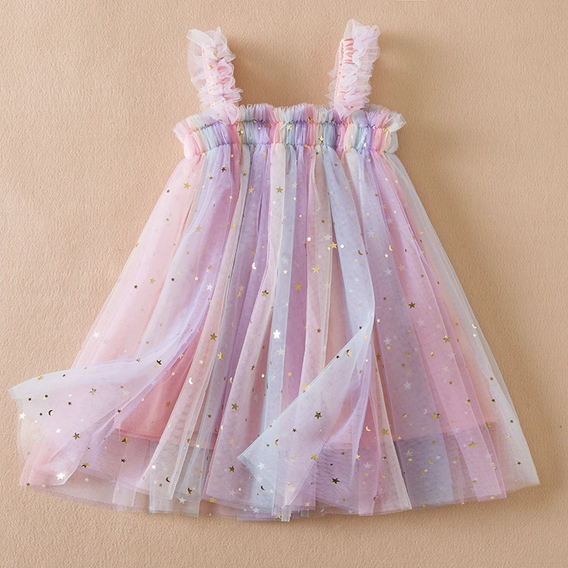 Baby Girl Dress Rainbow Sequins Tulle Tutu Vestidos for 1-5Y Kids Birthday Party Princess Set Infant Summer Sweet Girl Costumes