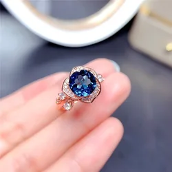 Luxury Rose Flower Open Ring For Women Blue/Red Cubic Zirconia Ring Wedding Engagement Party Jewelry LadyTrendy Gift