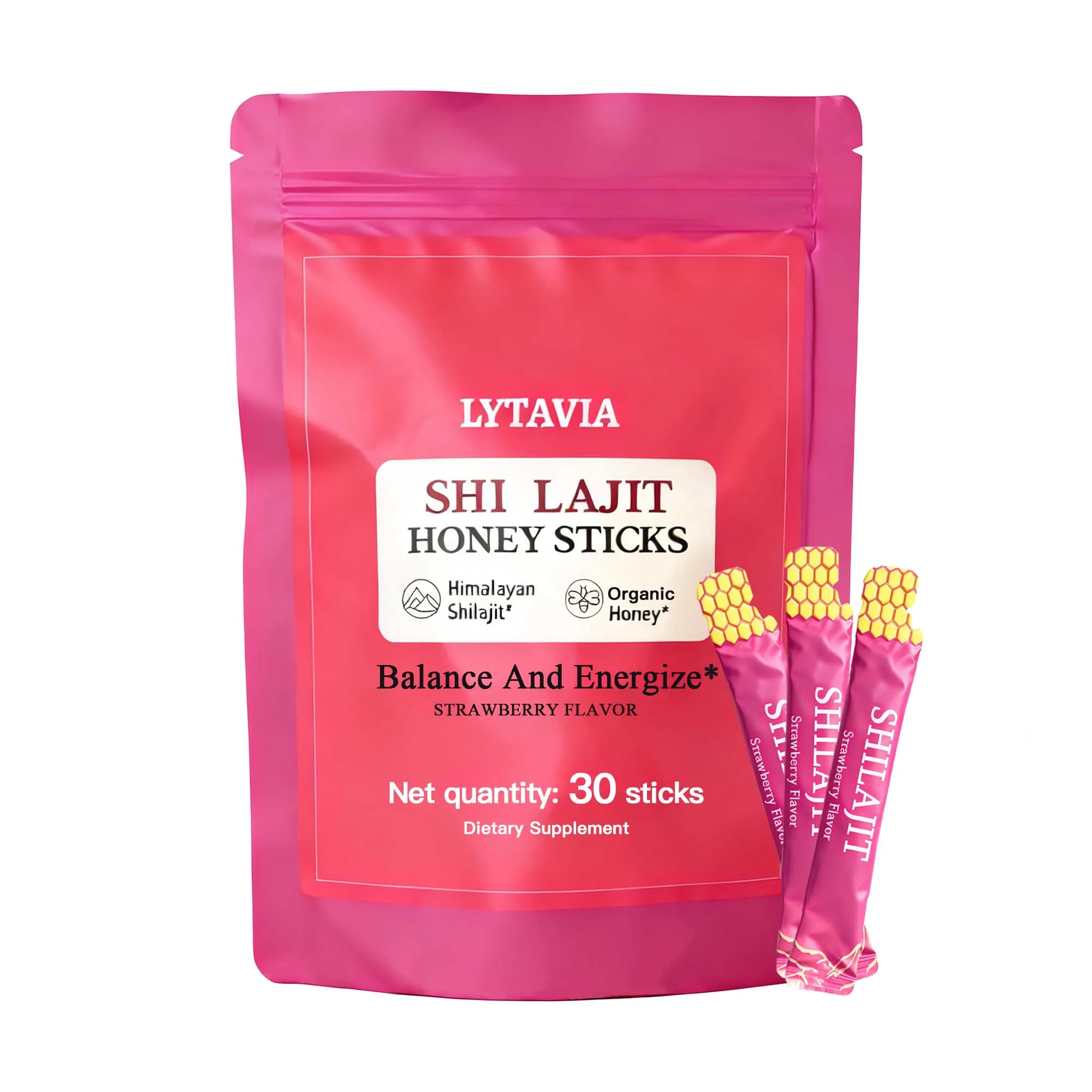 Himalaya Natural Strawberry Flavored Honey , Provide Energy Support, Contain Over 85 Trace Minerals - 7/30 Sticks