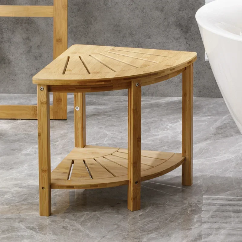 Japanese Simple Bathroom Stool Fan-shaped Double-layer Bathroom Table Multi-functional Storage Shelf Bamboo Household Items