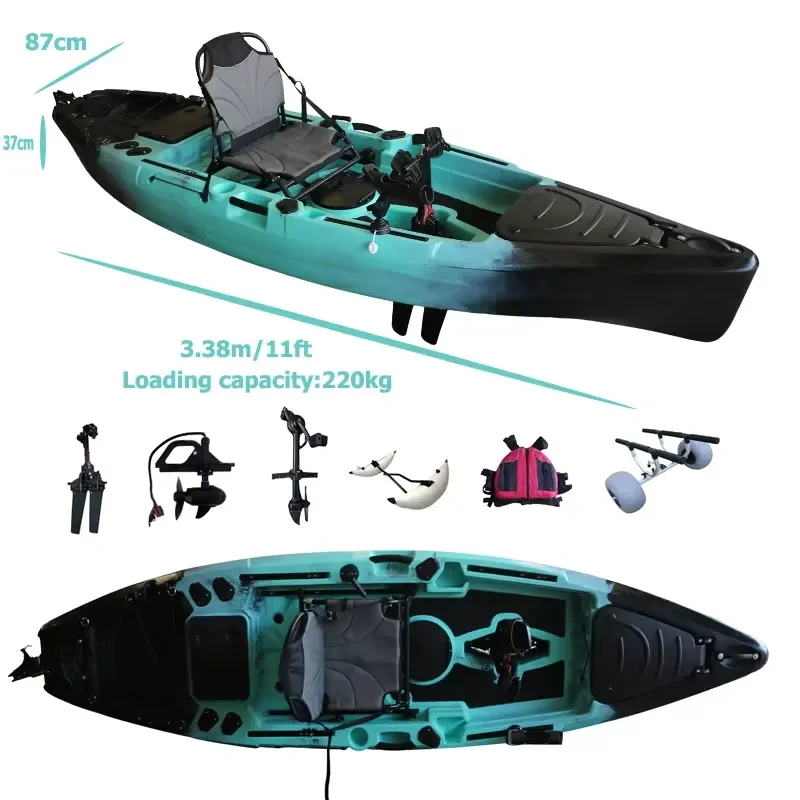 Fishing Flap Drive Pedal Kayak 11ft HDPE Fin Rotomolded Motor Eléctrico Para 1person Sit on Canoe Kajak with Electric