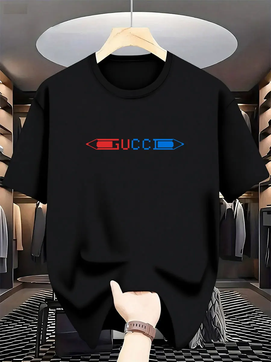 

2026 New Men's Fashionable Trend Pencil Pattern Printed T-shirt, Pure Cotton Round-neck Casual Urban Style, High-end High-qualit