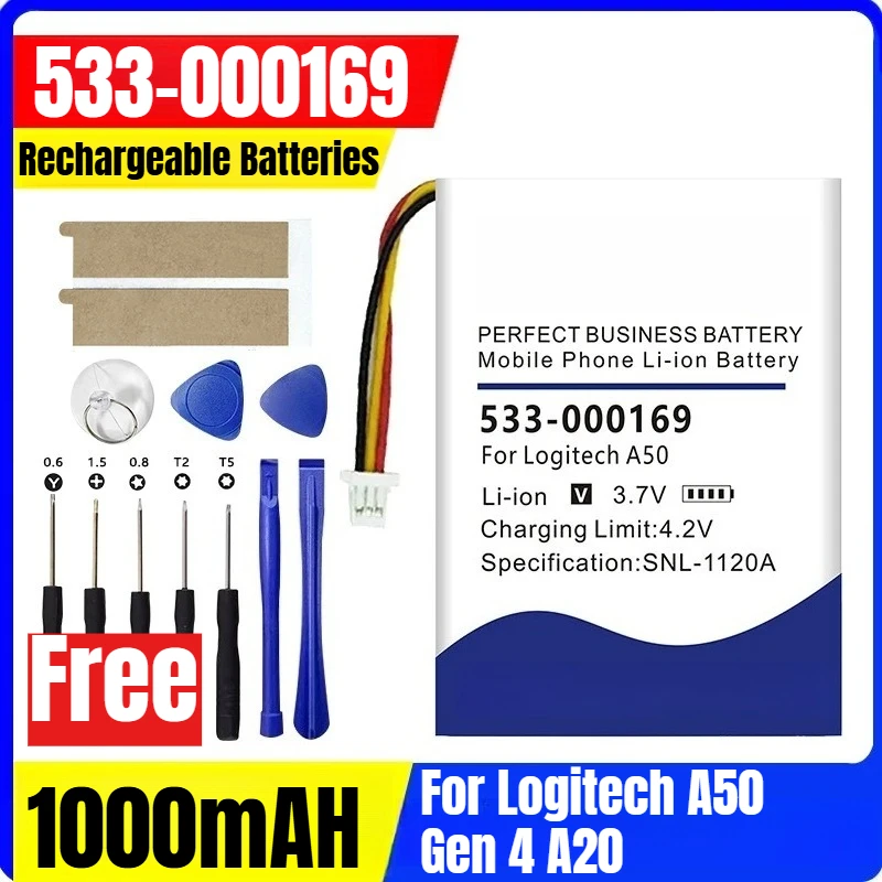 

1000mAh 3.7V 533-000169 Battery for Logitech A50 Gen 4 A20 + Free Tools