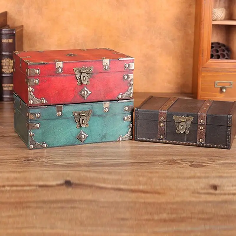 Retro Storage Box Jewelry Wood Wooden Lock Catch Organizers Vintage Gifts Container Sundries Organizer Storage Boxes