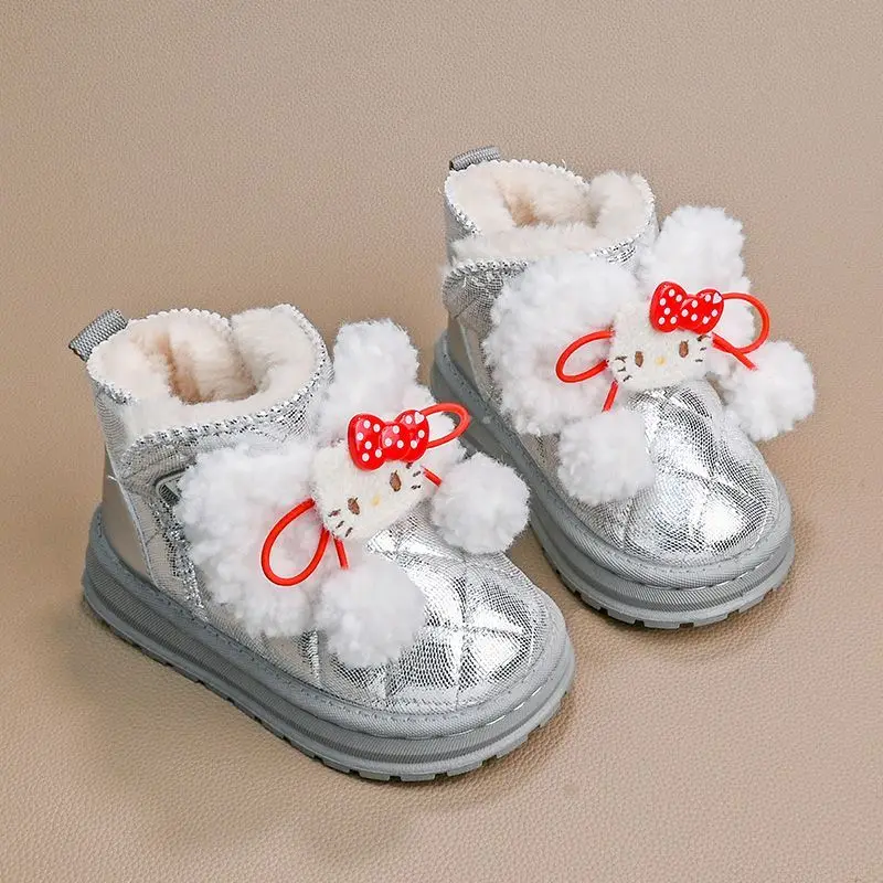مرحبا كيتي الشتاء الأطفال أحذية سانريو Kawaii الاطفال الكرتون فتاة زائد القطن أحذية النساء الدافئة قصيرة التمهيد الطفل زلة الأحذية هدية #6