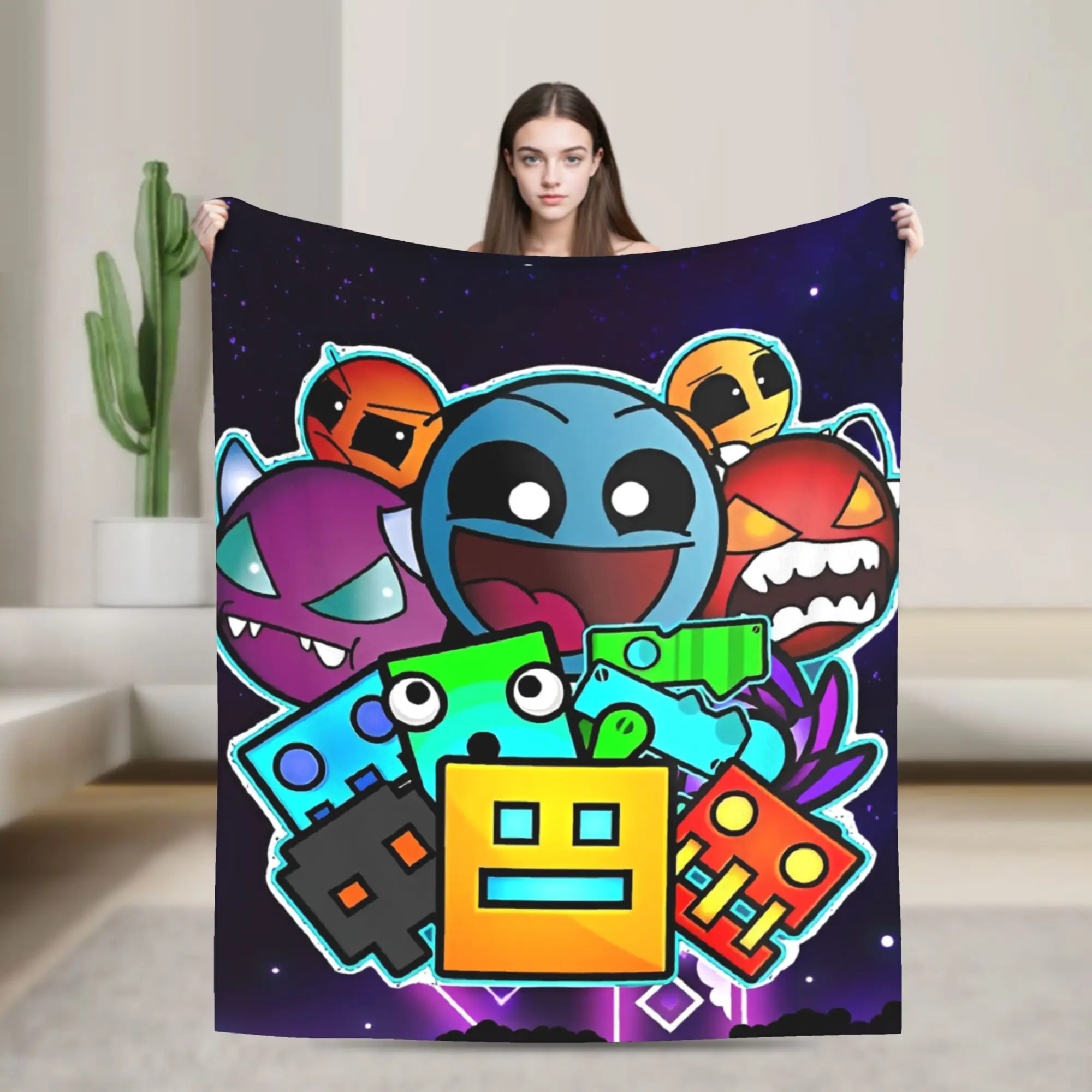 

Geometry Dash Game Blanket Geometric Dash Flannel Throw Blankets Summer Air Conditioning Portable Soft Warm Bedspreads,