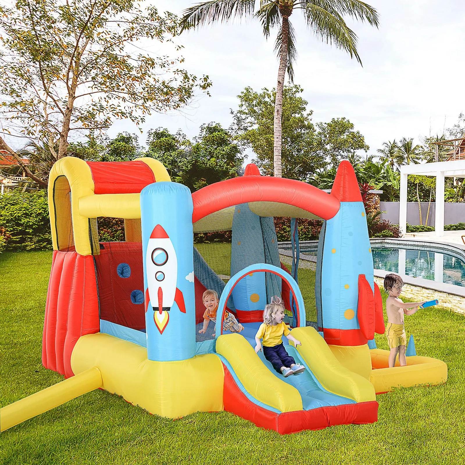 

10.8' x 8.7' x 6.1' Outdoor Inflated Castle for Climbing, Sliding, & Bouncing