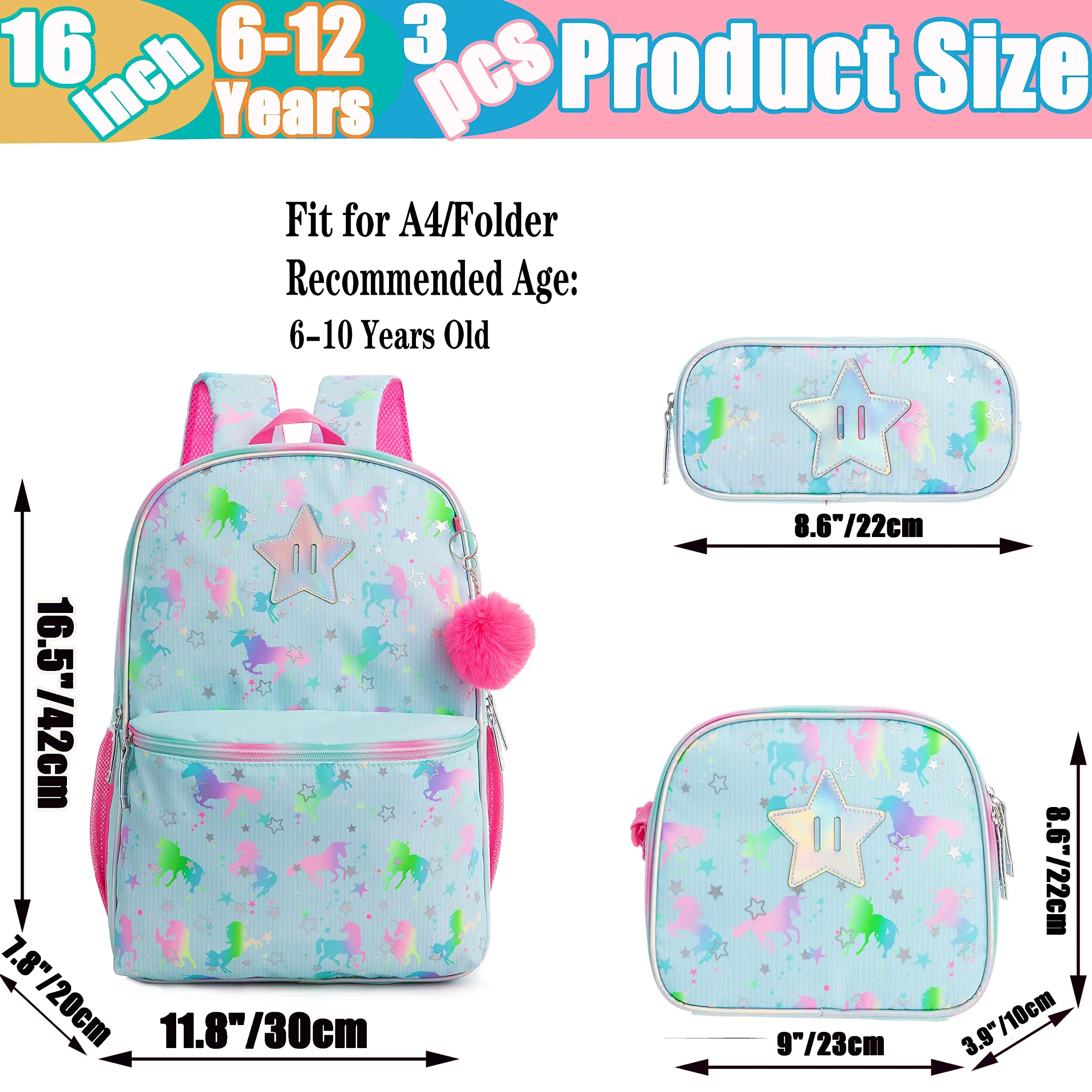 Meetbelify Backpack for Gilrs Backpacks for Elementary Students Kids School Backpack with Lunch Box for Teen Girls