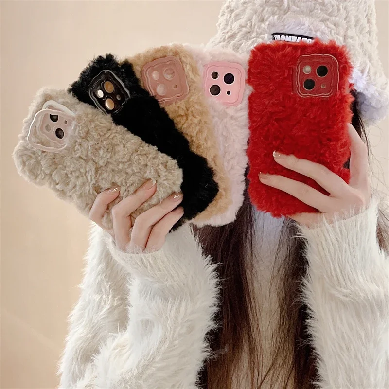 Plush Hair Fluff Toy Soft Phone Case For Huawei Mate 60 Pro Mate 50 Mate 40 30 Pro Fur Fuzzy Camera tect Stand Cover Case