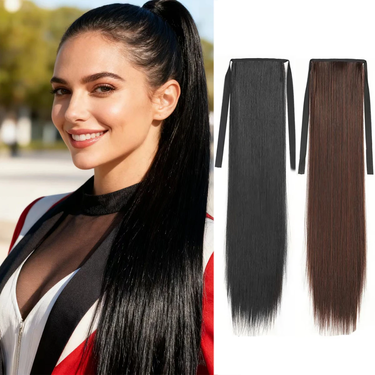 

32-дюймовый удлиненный прямой черный хвостик, синтетический хвост, наращивание волос для женщин, китайский Новый год, музыкальные фестивали, вечеринки