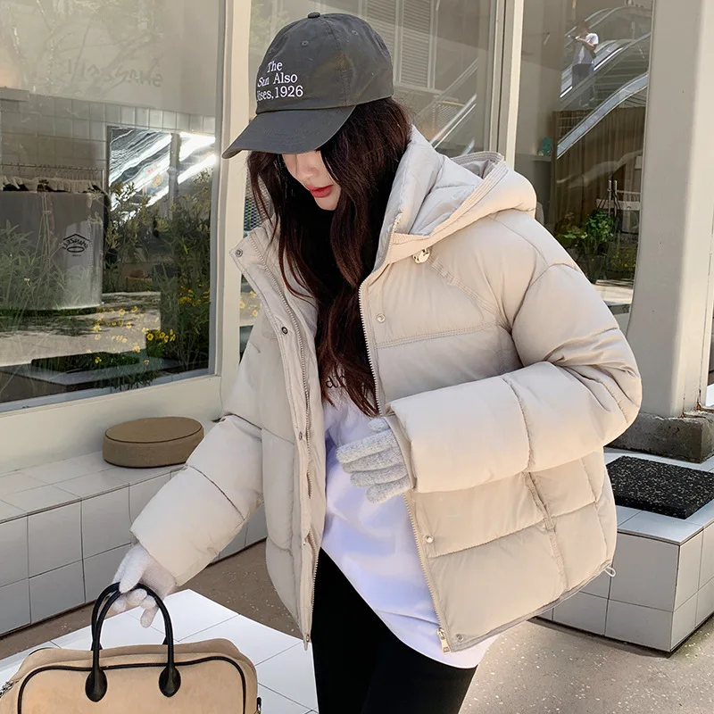 Women Parkas Short Coats Hooded Zipper Jackets Solid Casual Thick Warm Y2k Streetwear Elegant Jacket Work Autumn Winter 2025