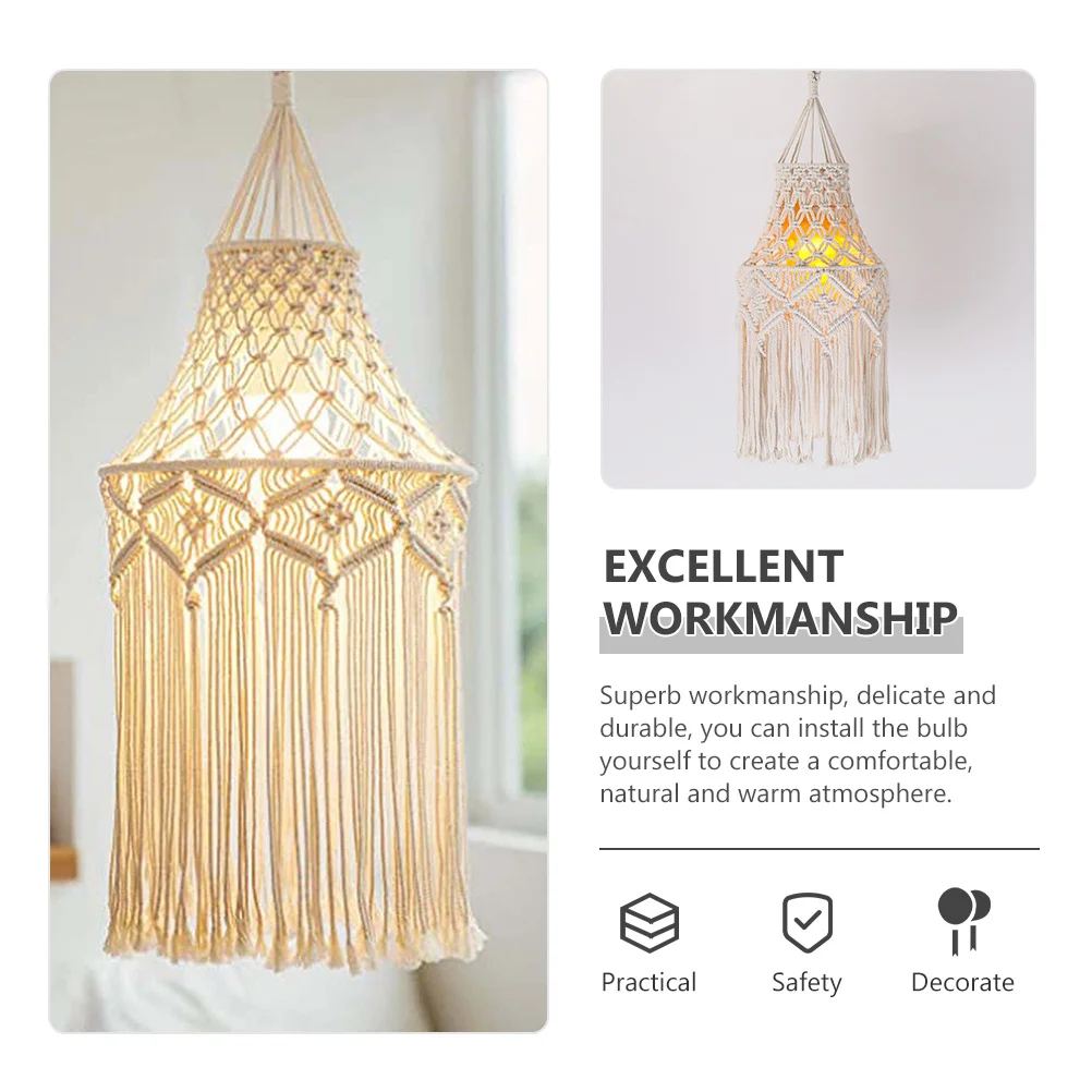 

Богемный абажур ручной работы в стиле макраме, подвесной светильник для потолочного светильника, гостиной, спальни, тканый абажур, большой