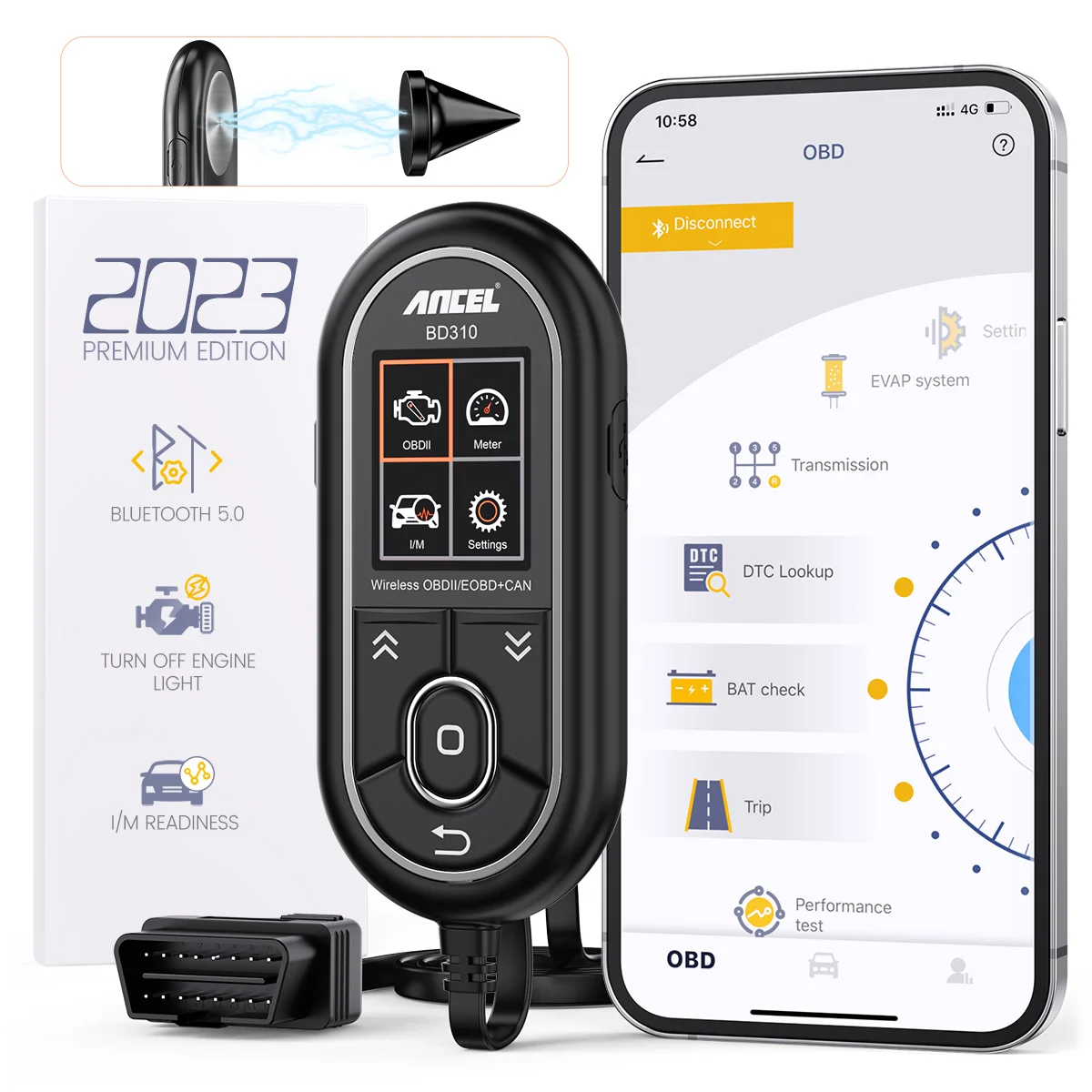 Ancel BD310 Bluetooth OBD2 Scanner Car Code Reader Battery Test OBD Gauge Driving On-board Computer Car Diagnostics Tool